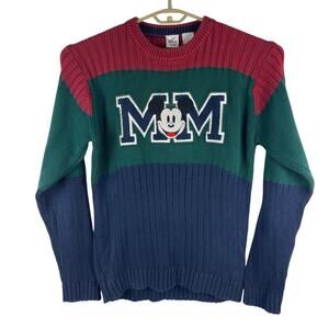 Vintage The Disney Store Mickey Mouse Embroidered Colorblock Crewneck Sweater XL